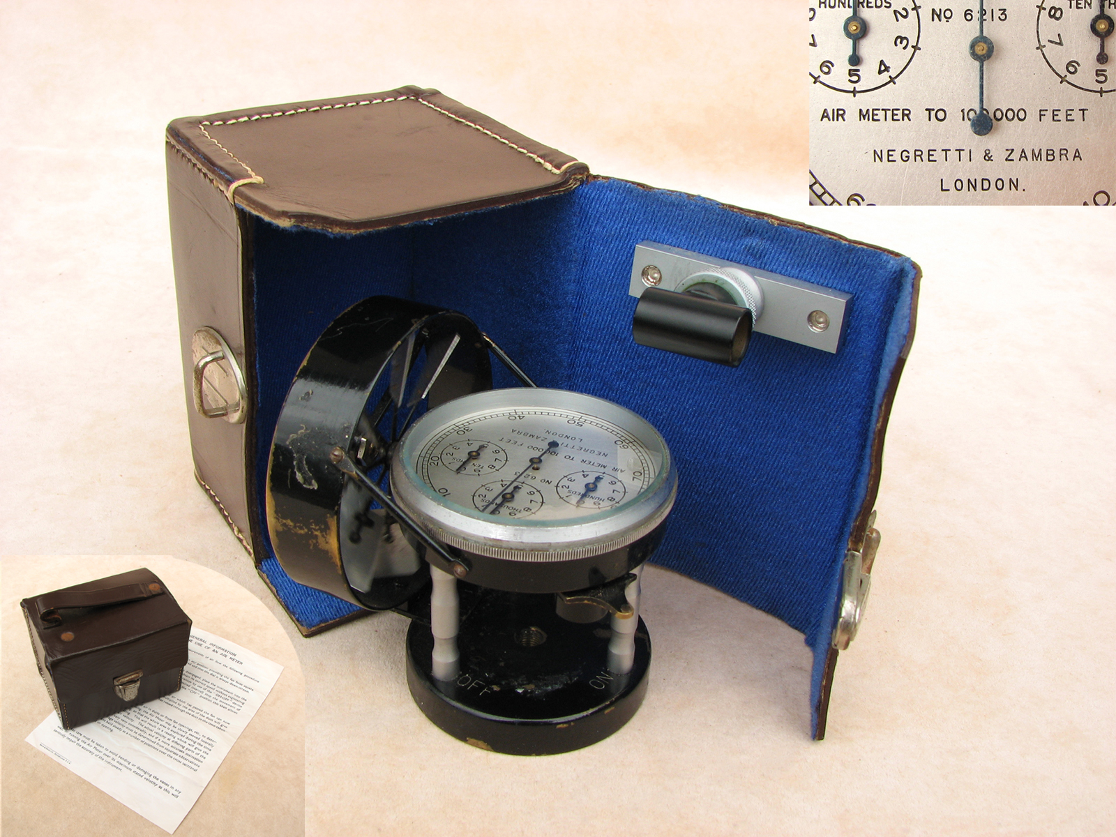 Vintage Negretti & Zambra medium speed Air meter in fitted leather case
